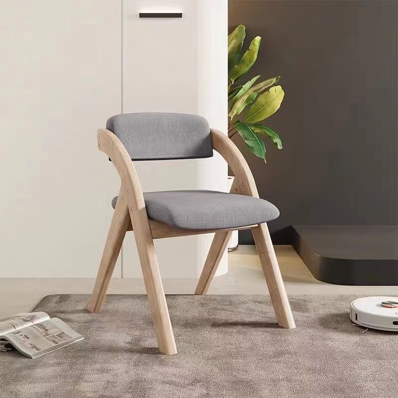 Modern Minimalist Square Cushion Solid Wood & Plywood Fabric Sponge Dining Chair Foldable Backrest Armrest For Dining Room