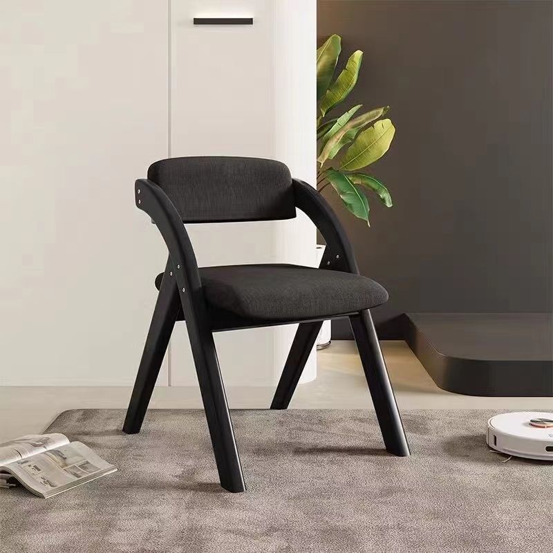 Modern Minimalist Square Cushion Solid Wood & Plywood Fabric Sponge Dining Chair Foldable Backrest Armrest For Dining Room