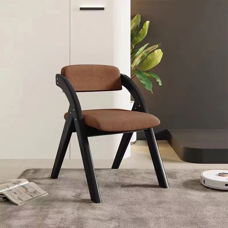 Modern Minimalist Square Cushion Solid Wood & Plywood Fabric Sponge Dining Chair Foldable Backrest Armrest For Dining Room