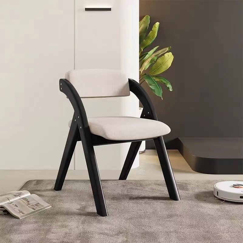 Modern Minimalist Square Cushion Solid Wood & Plywood Fabric Sponge Dining Chair Foldable Backrest Armrest For Dining Room