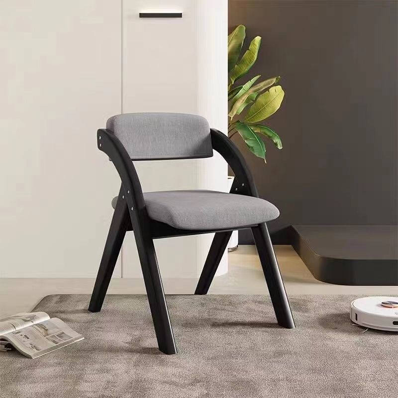 Modern Minimalist Square Cushion Solid Wood & Plywood Fabric Sponge Dining Chair Foldable Backrest Armrest For Dining Room