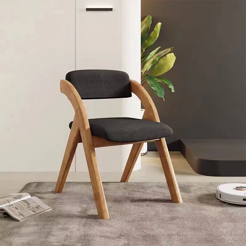 Modern Minimalist Square Cushion Solid Wood & Plywood Fabric Sponge Dining Chair Foldable Backrest Armrest For Dining Room