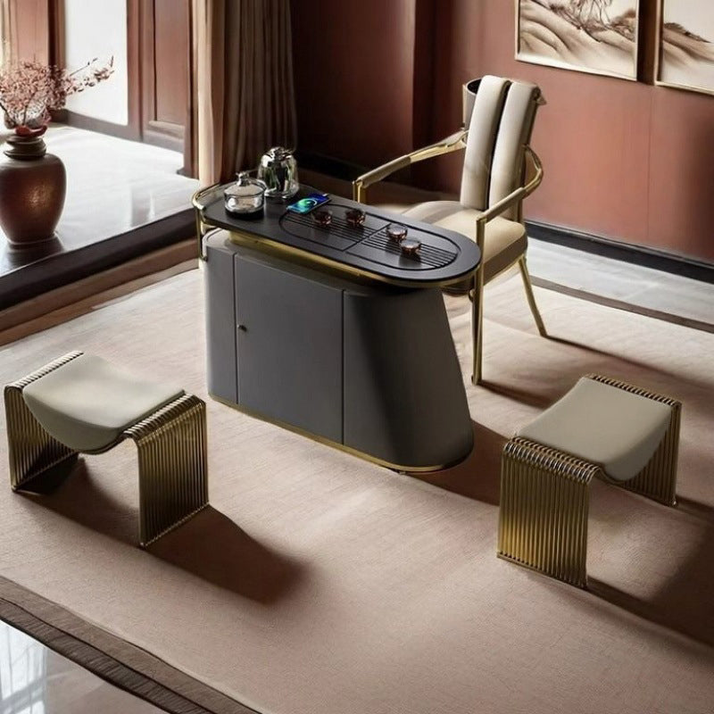 Taburete Bajo Rectangular Moderno Minimalista de Piel de Microfibra y Estructura Metálica Sin Respaldo Sin Brazos Para Salón