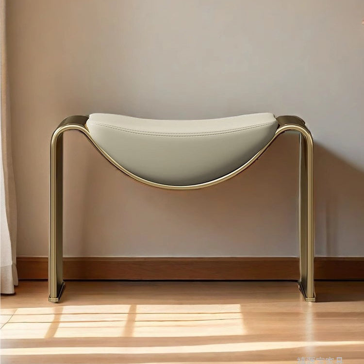 Taburete Bajo Rectangular Moderno Minimalista de Piel de Microfibra y Estructura Metálica Sin Respaldo Sin Brazos Para Salón