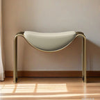 Taburete Bajo Rectangular Moderno Minimalista de Piel de Microfibra y Estructura Metálica Sin Respaldo Sin Brazos Para Salón