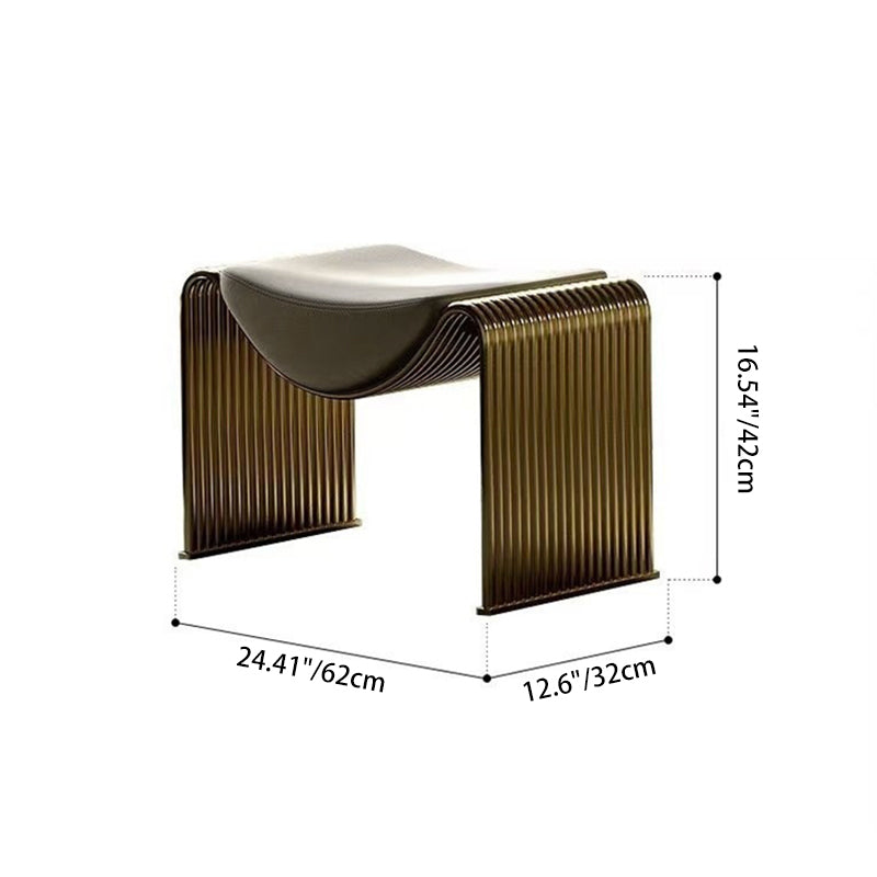 Taburete Bajo Rectangular Moderno Minimalista de Piel de Microfibra y Estructura Metálica Sin Respaldo Sin Brazos Para Salón