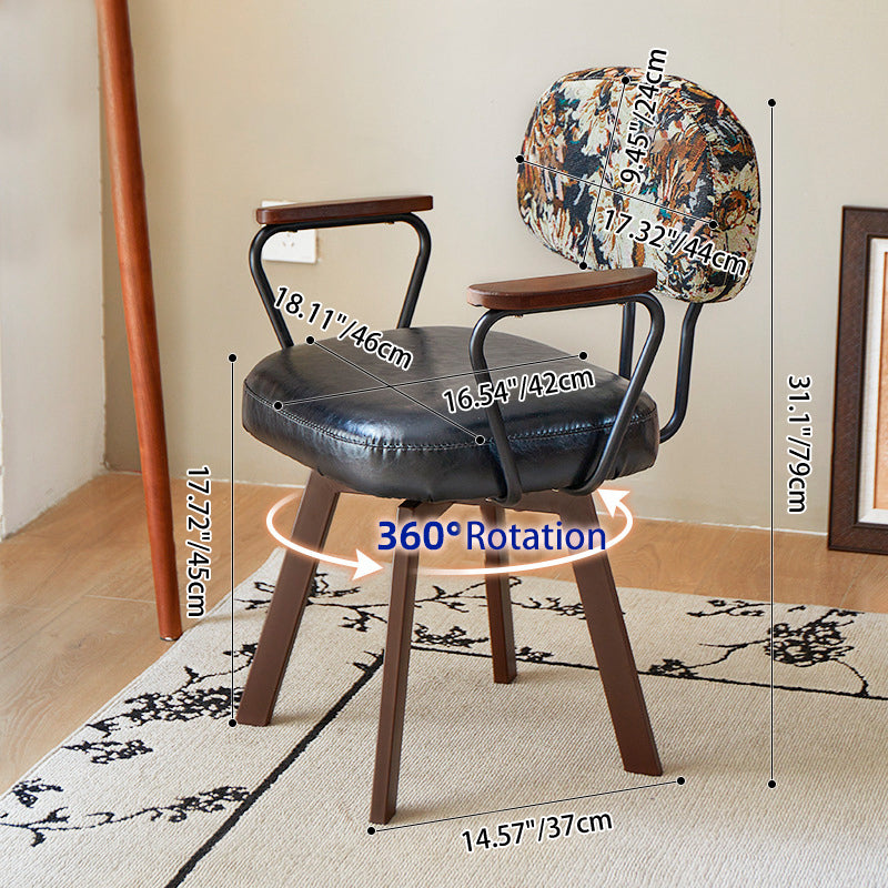 Traditional Vintage Oil Wax Leather Sponge Square Desk Chair Backrest Armrest Swivel For Home Office