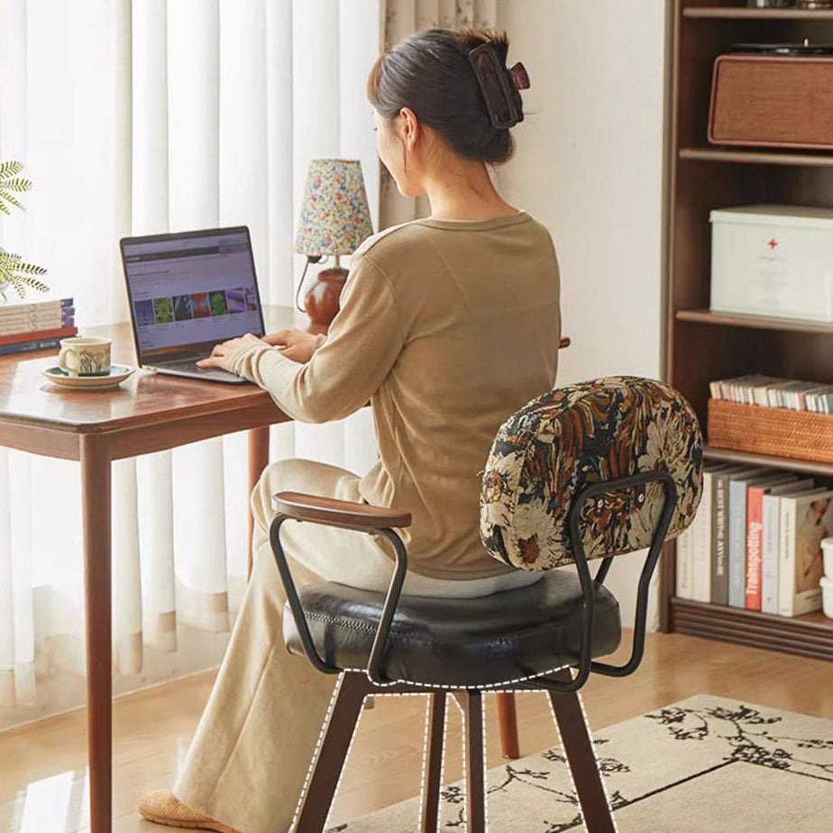 Traditional Vintage Oil Wax Leather Sponge Square Desk Chair Backrest Armrest Swivel For Home Office