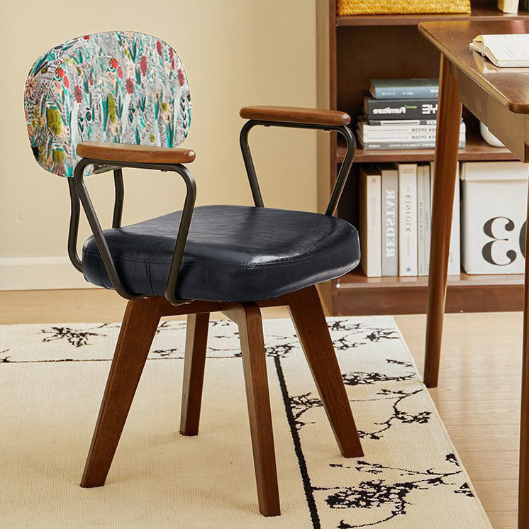 Traditional Vintage Oil Wax Leather Sponge Square Desk Chair Backrest Armrest Swivel For Home Office
