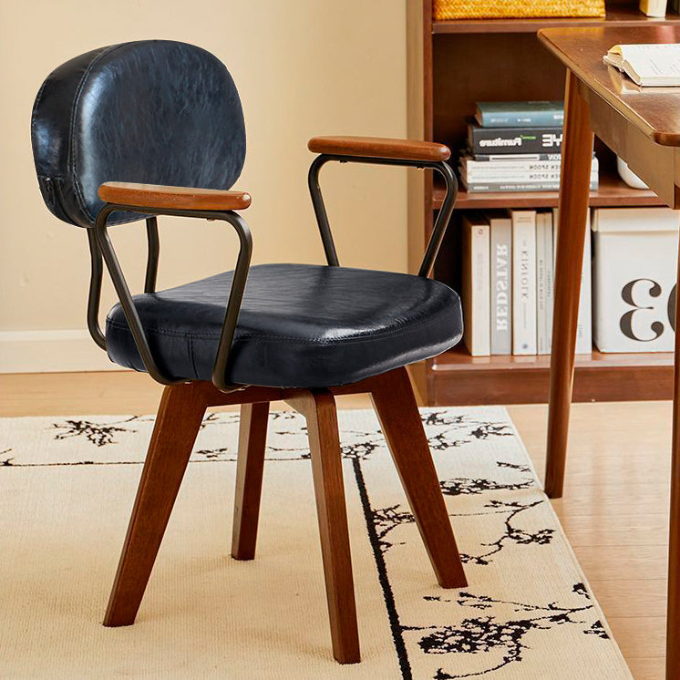 Traditional Vintage Oil Wax Leather Sponge Square Desk Chair Backrest Armrest Swivel For Home Office
