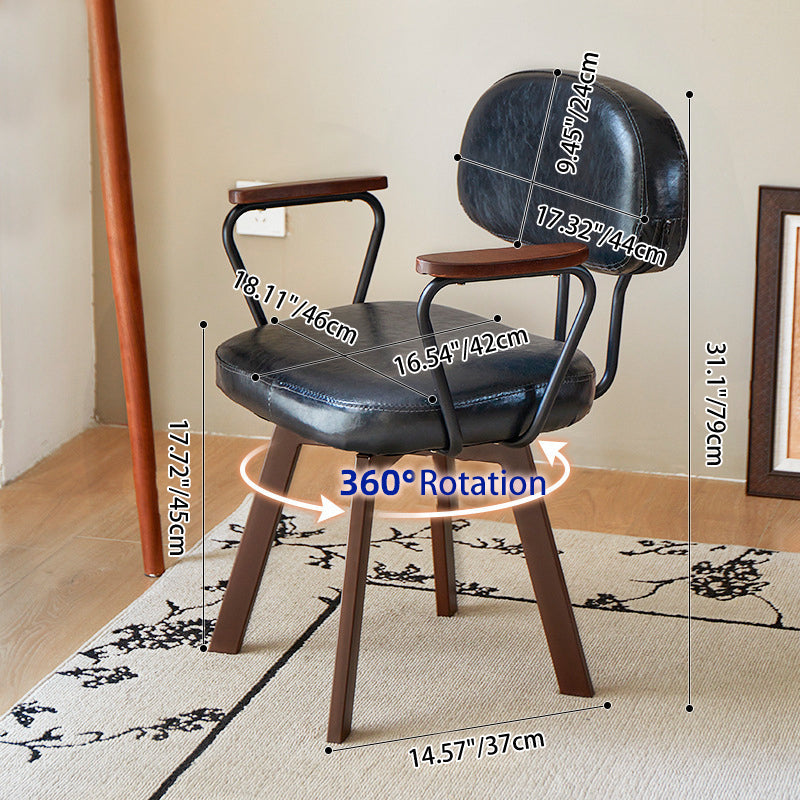 Traditional Vintage Oil Wax Leather Sponge Square Desk Chair Backrest Armrest Swivel For Home Office