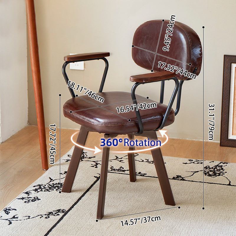 Traditional Vintage Oil Wax Leather Sponge Square Desk Chair Backrest Armrest Swivel For Home Office