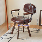 Traditional Vintage Oil Wax Leather Sponge Square Desk Chair Backrest Armrest Swivel For Home Office