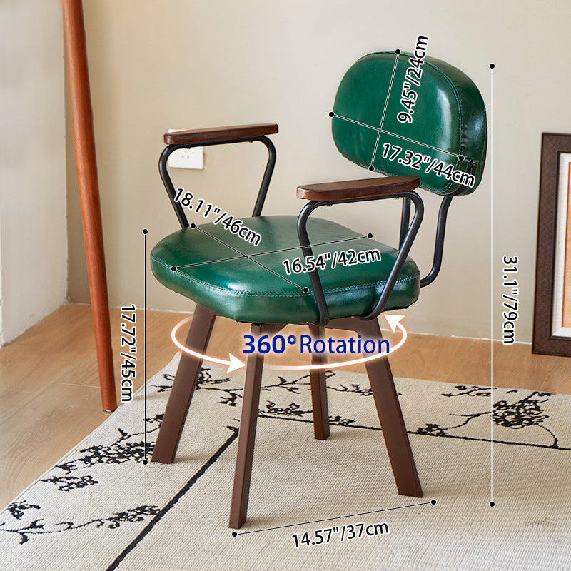 Traditional Vintage Oil Wax Leather Sponge Square Desk Chair Backrest Armrest Swivel For Home Office
