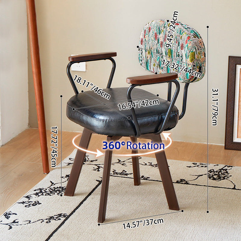 Traditional Vintage Oil Wax Leather Sponge Square Desk Chair Backrest Armrest Swivel For Home Office