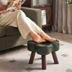 Contemporary Petal-Shape Faux Oil-Waxed Leather Stool with Solid Wood Frame, Cushioned Seat, Low, Backless and Armless Living Room Accent