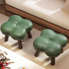 Contemporary Petal-Shape Faux Oil-Waxed Leather Stool with Solid Wood Frame, Cushioned Seat, Low, Backless and Armless Living Room Accent