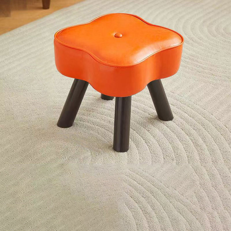 Contemporary Petal-Shape Faux Oil-Waxed Leather Stool with Solid Wood Frame, Cushioned Seat, Low, Backless and Armless Living Room Accent