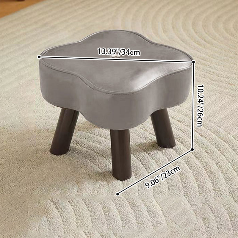 Contemporary Petal-Shape Faux Oil-Waxed Leather Stool with Solid Wood Frame, Cushioned Seat, Low, Backless and Armless Living Room Accent