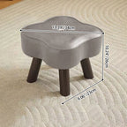 Contemporary Petal-Shape Faux Oil-Waxed Leather Stool with Solid Wood Frame, Cushioned Seat, Low, Backless and Armless Living Room Accent