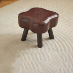 Contemporary Petal-Shape Faux Oil-Waxed Leather Stool with Solid Wood Frame, Cushioned Seat, Low, Backless and Armless Living Room Accent