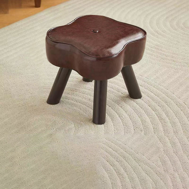 Contemporary Petal-Shape Faux Oil-Waxed Leather Stool with Solid Wood Frame, Cushioned Seat, Low, Backless and Armless Living Room Accent