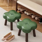 Contemporary Petal-Shape Faux Oil-Waxed Leather Stool with Solid Wood Frame, Cushioned Seat, Low, Backless and Armless Living Room Accent