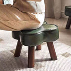 Contemporary Petal-Shape Faux Oil-Waxed Leather Stool with Solid Wood Frame, Cushioned Seat, Low, Backless and Armless Living Room Accent