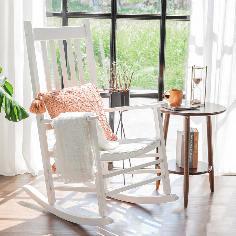 Sleek Modern Minimalist Curved Poplar Wood Rocking Chair with Ergonomic Backrest and Armrests for Living Room