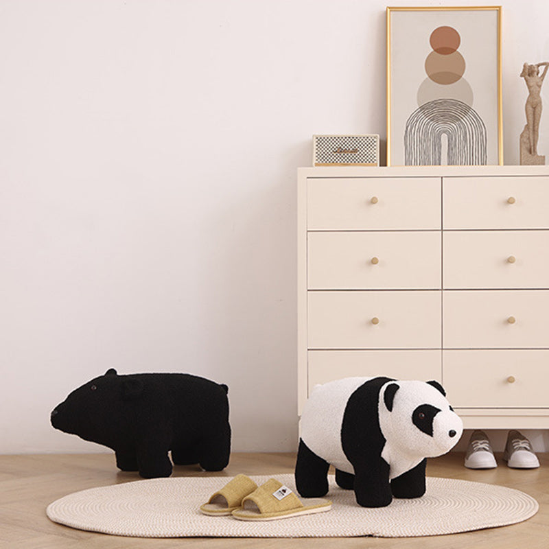 Bear-Shaped Kids Stool – Teddy Fleece Upholstery, Pine Wood & Plywood Board, Backless & Armless Contemporary Living Room Accent
