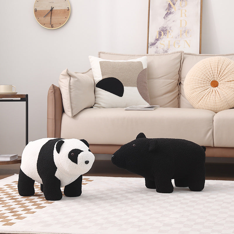 Bear-Shaped Kids Stool – Teddy Fleece Upholstery, Pine Wood & Plywood Board, Backless & Armless Contemporary Living Room Accent
