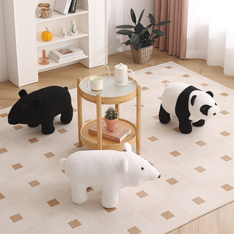 Bear-Shaped Kids Stool – Teddy Fleece Upholstery, Pine Wood & Plywood Board, Backless & Armless Contemporary Living Room Accent