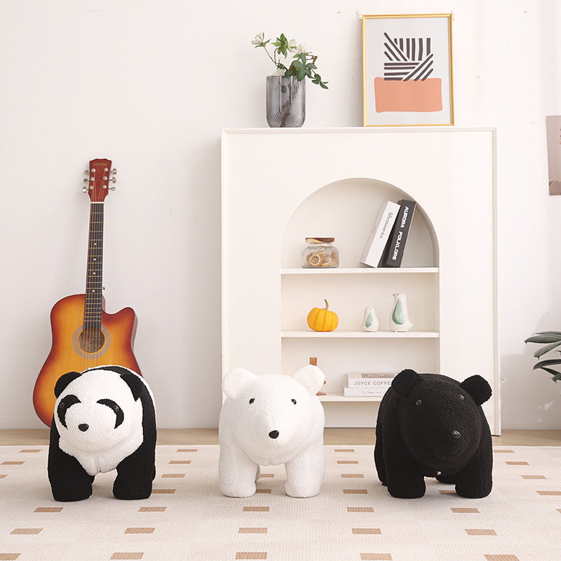 Bear-Shaped Kids Stool – Teddy Fleece Upholstery, Pine Wood & Plywood Board, Backless & Armless Contemporary Living Room Accent