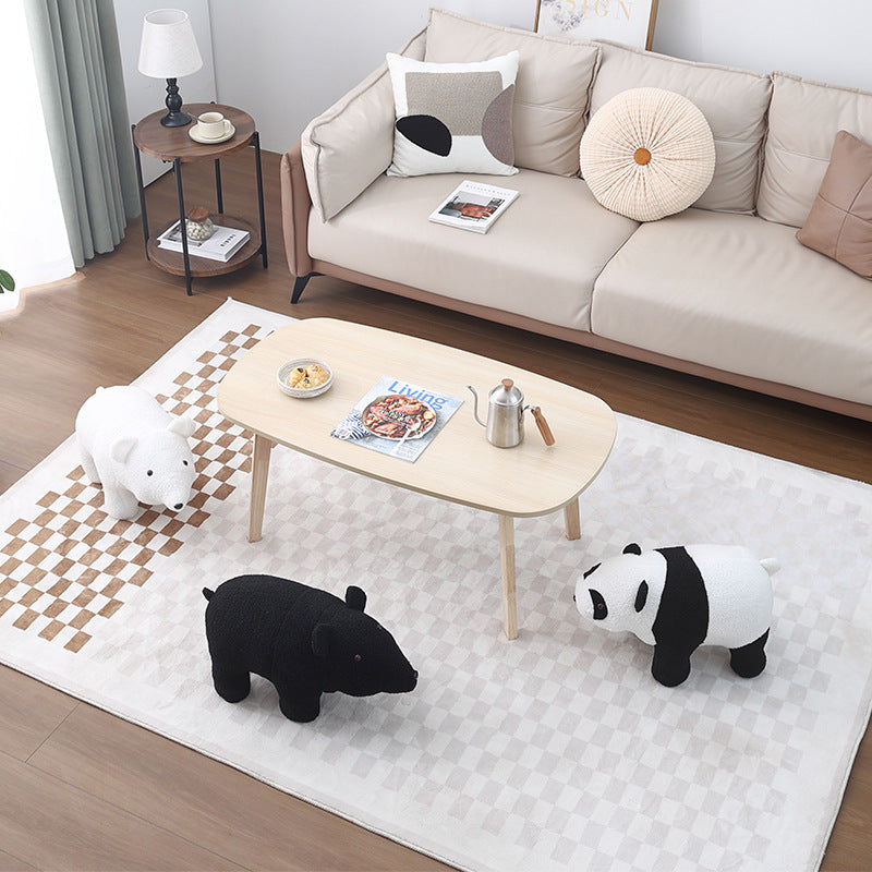 Bear-Shaped Kids Stool – Teddy Fleece Upholstery, Pine Wood & Plywood Board, Backless & Armless Contemporary Living Room Accent