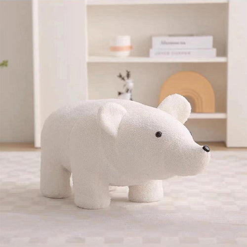 Bear-Shaped Kids Stool – Teddy Fleece Upholstery, Pine Wood & Plywood Board, Backless & Armless Contemporary Living Room Accent