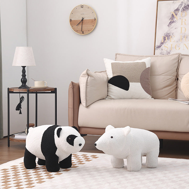 Bear-Shaped Kids Stool – Teddy Fleece Upholstery, Pine Wood & Plywood Board, Backless & Armless Contemporary Living Room Accent