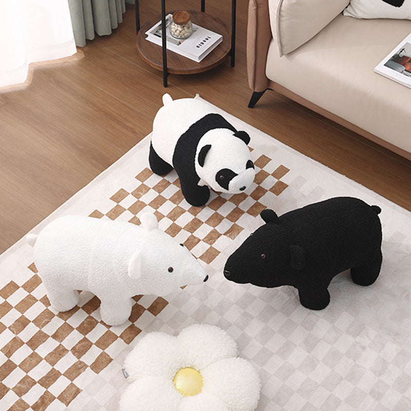 Bear-Shaped Kids Stool – Teddy Fleece Upholstery, Pine Wood & Plywood Board, Backless & Armless Contemporary Living Room Accent