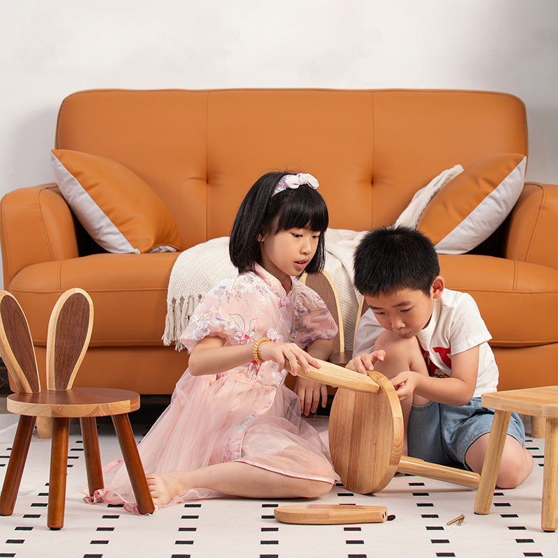 Contemporary Rabbit-Shaped Kids Stool in Rubberwood — Low, Armless Design for Living Room