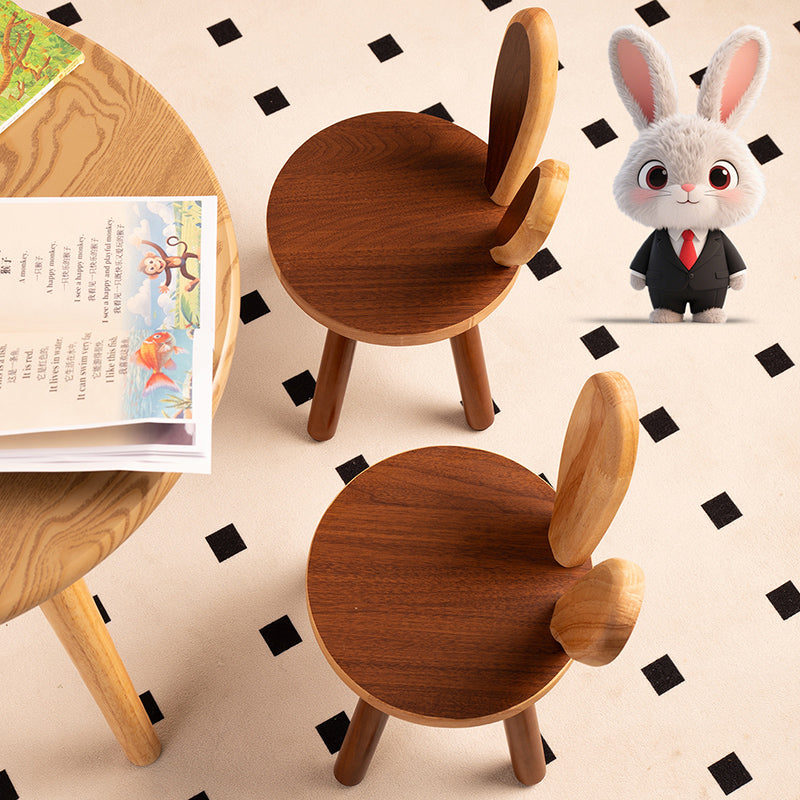 Contemporary Rabbit-Shaped Kids Stool in Rubberwood — Low, Armless Design for Living Room