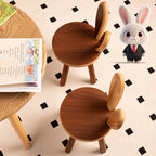 Contemporary Rabbit-Shaped Kids Stool in Rubberwood — Low, Armless Design for Living Room