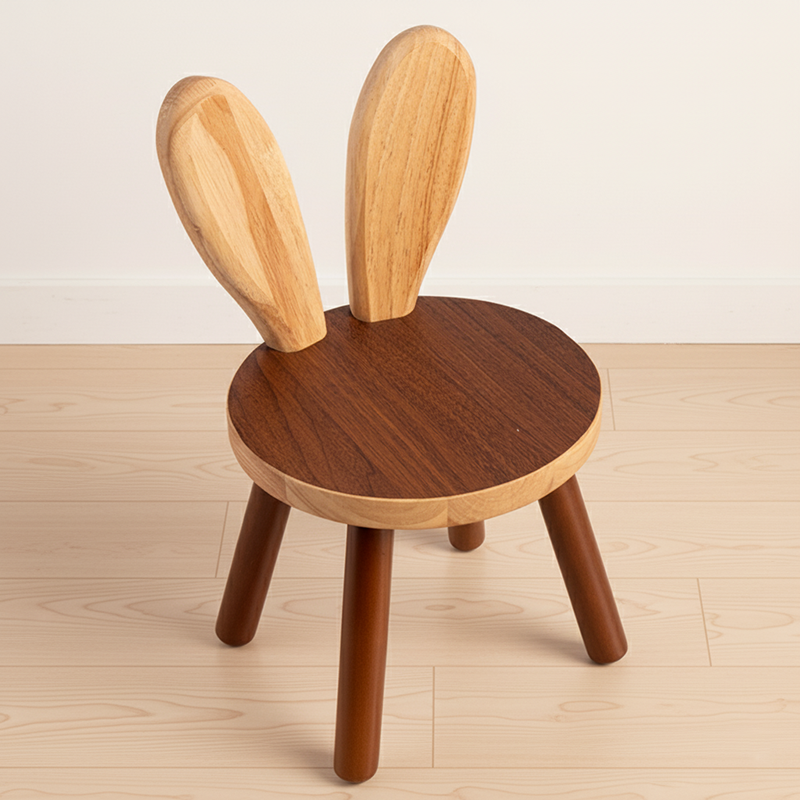 Contemporary Rabbit-Shaped Kids Stool in Rubberwood — Low, Armless Design for Living Room