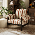 Contemporary Retro Square Rectangular Rubberwood Cotton-Linen Fabric Accent Chair Backrest Armrest For Living Room