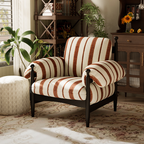Contemporary Retro Square Rectangular Rubberwood Cotton-Linen Fabric Accent Chair Backrest Armrest For Living Room