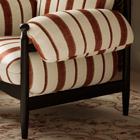 Contemporary Retro Square Rectangular Rubberwood Cotton-Linen Fabric Accent Chair Backrest Armrest For Living Room
