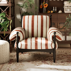 Contemporary Retro Square Rectangular Rubberwood Cotton-Linen Fabric Accent Chair Backrest Armrest For Living Room