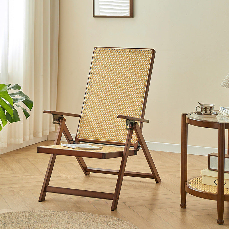 Modern Minimalist Square-Rectangular Nan Bamboo Resin-Woven Foldable Recliner with Backrest and Armrests for Living Room