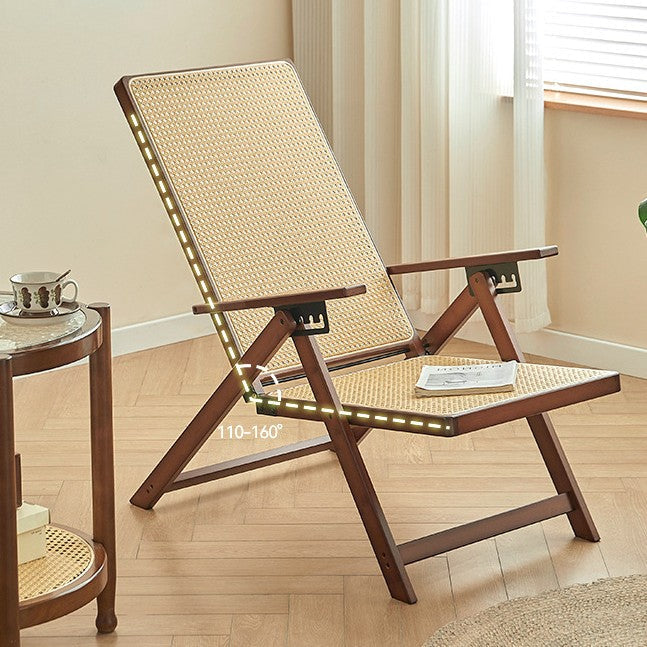 Modern Minimalist Square-Rectangular Nan Bamboo Resin-Woven Foldable Recliner with Backrest and Armrests for Living Room