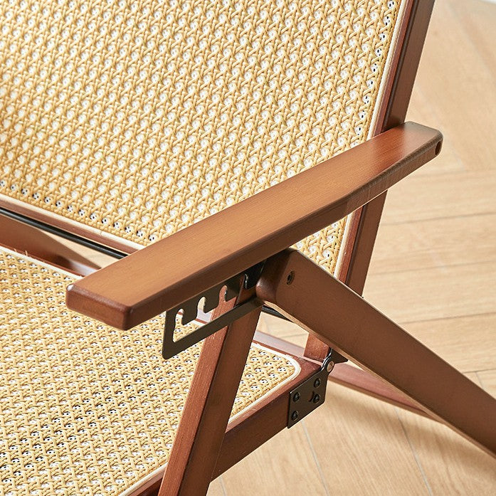 Modern Minimalist Square-Rectangular Nan Bamboo Resin-Woven Foldable Recliner with Backrest and Armrests for Living Room