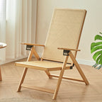 Modern Minimalist Square-Rectangular Nan Bamboo Resin-Woven Foldable Recliner with Backrest and Armrests for Living Room