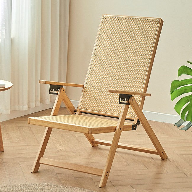 Modern Minimalist Square-Rectangular Nan Bamboo Resin-Woven Foldable Recliner with Backrest and Armrests for Living Room